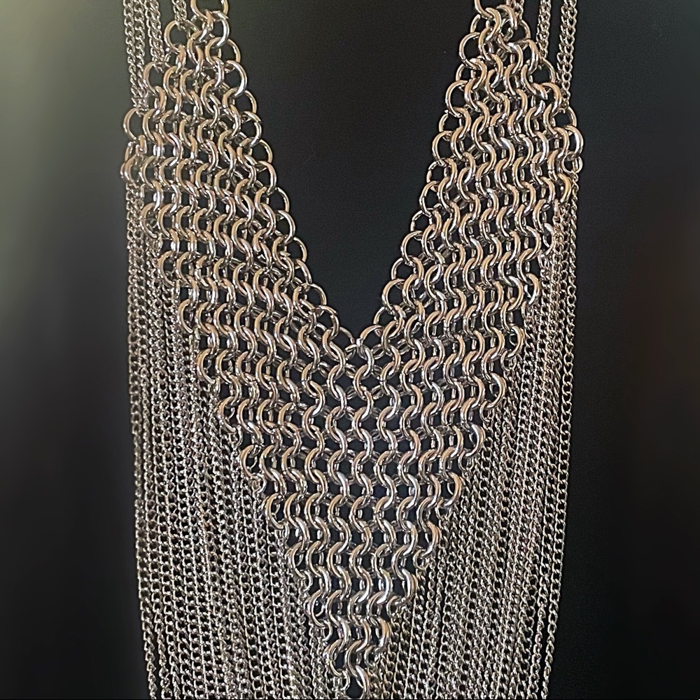 Long Silver Necklace & Earring Set